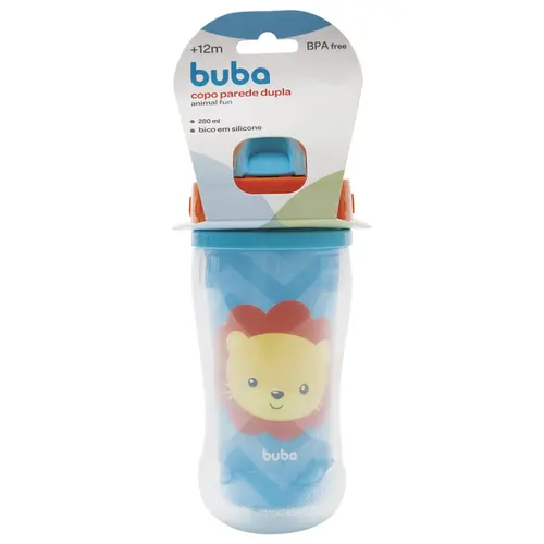 Copo Canudo Infantil Parede Dupla Buba Animal Fun Leo 280ml