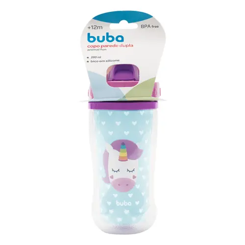 Copo Canudo Parede Dupla Buba Animal Fun Unicrnio 280ml