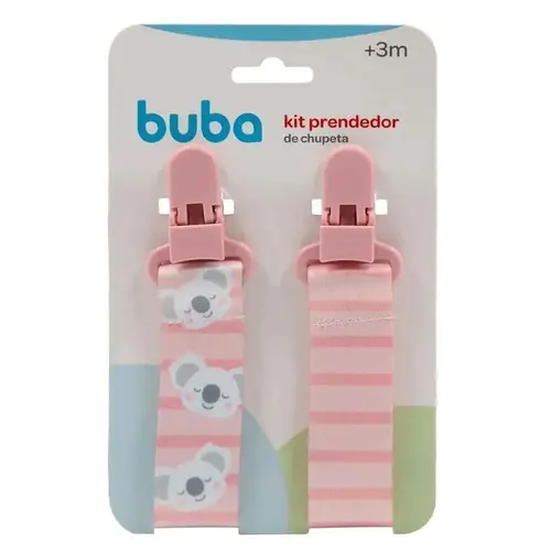 Kit 2 Prendedores de Chupeta Buba Com Clip Trava Coala Rosa