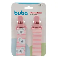 Kit 2 Prendedores de Chupeta Buba Com Clip Trava Coala Rosa