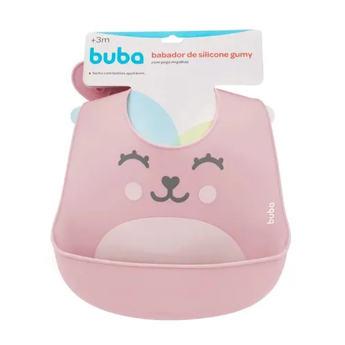 Babador Silicone Buba Impermevel Pega Migalhas Gumy Rosa
