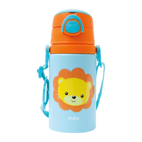 Garrafinha De Alumnio Com Canudo Buba Animal Fun Leo 400ml