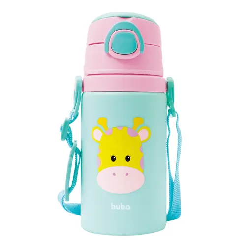 Garrafinha Alumnio com Canudo Buba Animal Fun Girafa 400ml