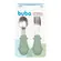 Kit Talheres Colher e Garfo Cabo em Silicone Buba Dino Verde