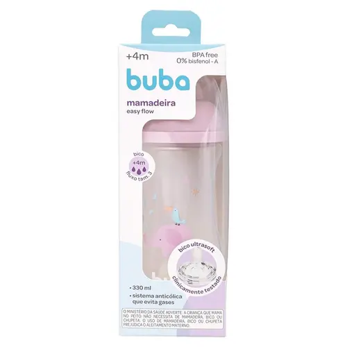 Mamadeira Buba Easy Flow Elefante Rosa 330ml