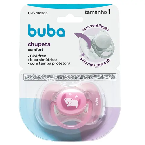 Chupeta Buba Confort Tamanho 1 Ursinho Rosa