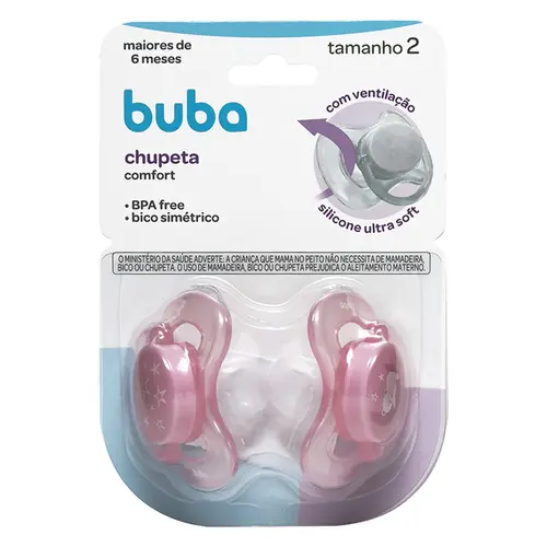 Kit 2 Chupeta Comfort Buba Tamanho 2 Ursinho/Estrela Rosa