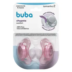 Kit 2 Chupeta Comfort Buba Tamanho 2 Ursinho/Estrela Rosa