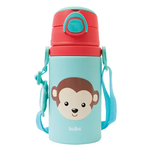 Garrafinha Alumnio Com Canudo Buba Animal Fun Macaco 400ml