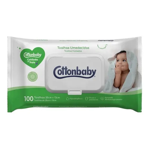 Toalha Umedecidas Fliptop Tampa Cuidados Da Pele CottonBaby 100 unidades