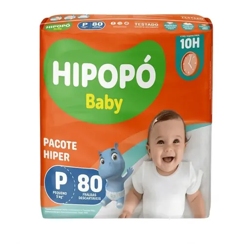 Fralda Descartável Hipopó Baby Hiper P - 80 unidades