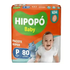 Fralda Descartável Hipopó Baby Hiper P - 80 unidades
