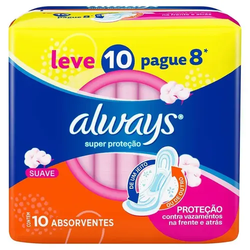 Absorvente Always Super Proteção Suave com Abas Leve 10 e Pague 8