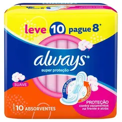Absorvente Always Super Proteção Suave com Abas Leve 10 e Pague 8