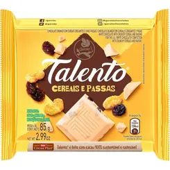 Chocolate Garoto Talento Branco Cereais e Passas 85g