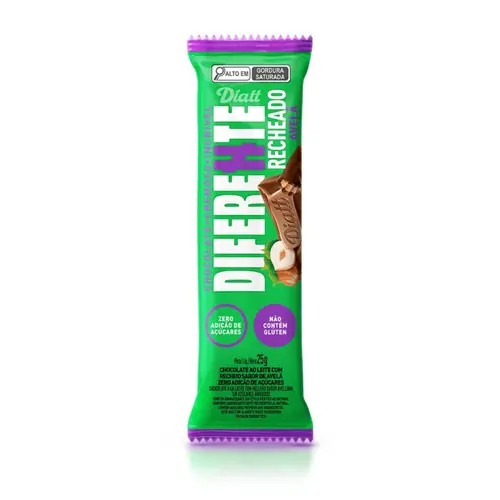 Chocolate ao Leite Recheado com Avelã Zero Açúcar Diferente Diatt 25g
