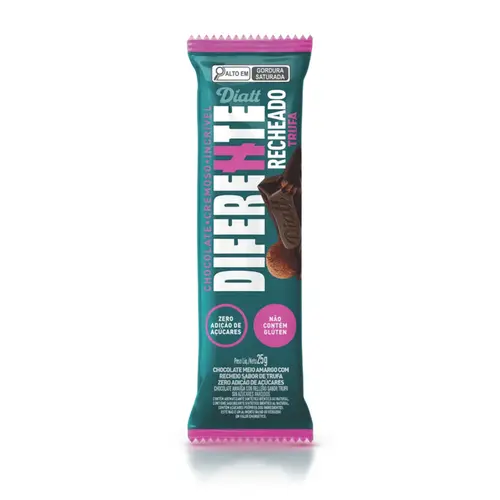 Chocolate Meio Amargo 57% Cacau Trufado Zero Açúcar Diferente Diatt 25g