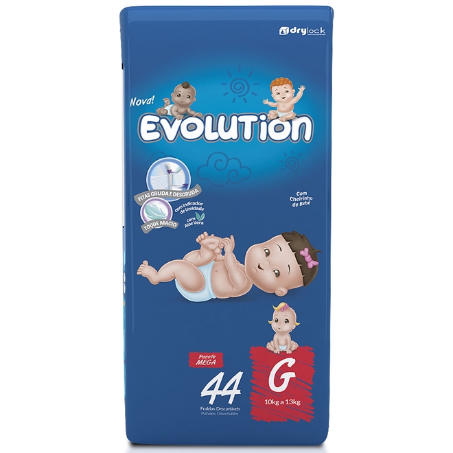 FRALDA DRY EVOLUTION MEGA G 44UN - Fralda Infantil Dry Evolution Mega G 44  Unidades - NAO INFORMADO
