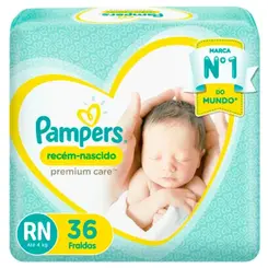 Fralda Pampers Recém Nascido Premium Care RN 36 Unidades Descartáveis