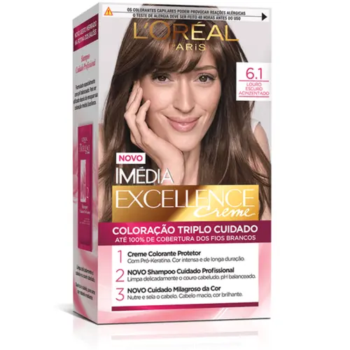 Kit Tintura Imédia Excellence L Oréal Louro Escuro Acinzentado 6.1