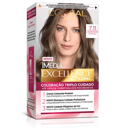Kit Tintura Imédia Excellence L Oréal Louro Cinza Natural 7.11