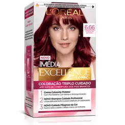 Kit Tintura Imédia Excellence L Oréal Vermelho Intenso 6.66