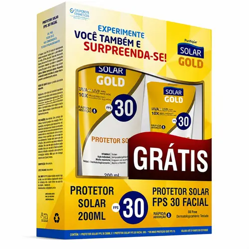 Kit Protetor Solar Solar Gold FPS 30 Corporal 200ml + Facial 50ml