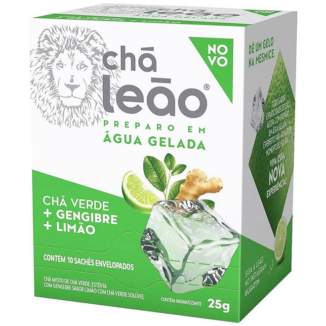 CHA LEAO PREPARO AGUA GELADA CHA VERDE GENGIBRE E LIMAO G Chá Leão Cold Brew Chá Verde