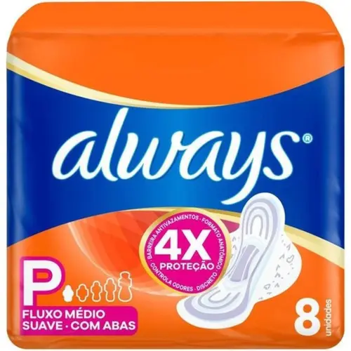 Absorvente Always Super Proteção Suave com Abas Tamanho P 8 Unidades