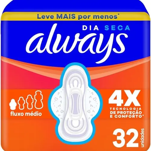 Absorvente Always Básico Super Proteção Seco com Abas 32 Unidades