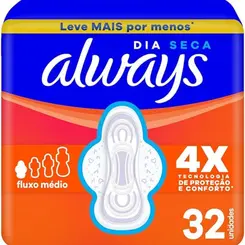 Absorvente Always Básico Super Proteção Seco com Abas 32 Unidades