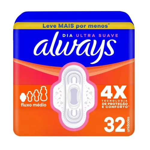 Absorvente Always Dia Ultra Suave com Abas 32 unidades