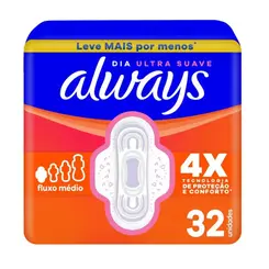 Absorvente Always Dia Ultra Suave com Abas 32 unidades