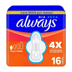 Absorvente Always Dia Seca com Abas 16 unidades
