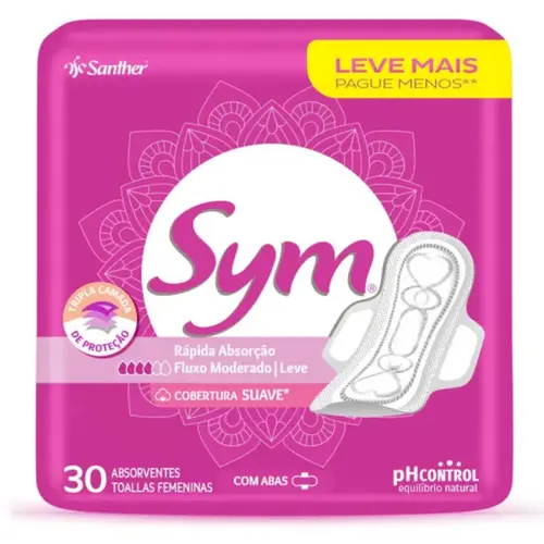Absorvente Sym Cobertura Suave com Abas 30 Unidades