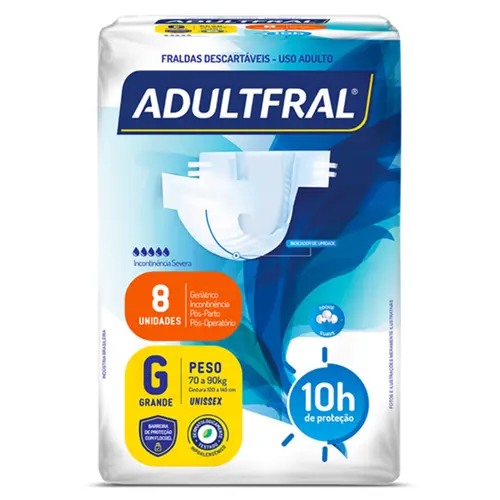 Fralda Geriátrica Adultfral Regular Tamanho G 8 Unidades