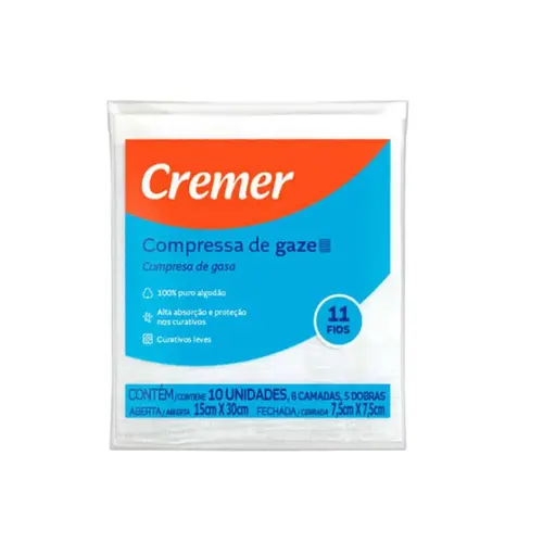 Compressa de Gaze Estéril Cremer com 10 unidades