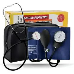 Esfigmomanômetro Premium Aneróide Azul + Estetoscópio Simples