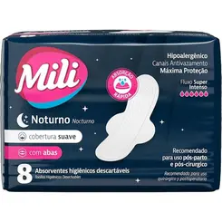 Absorvente Mili Noturno Suave com Abas 8un