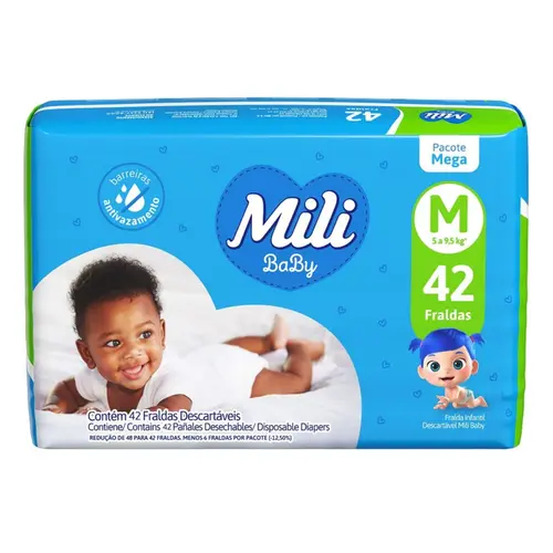 Fralda Infantil Mili Baby Mega Tamanho M c/ 42und