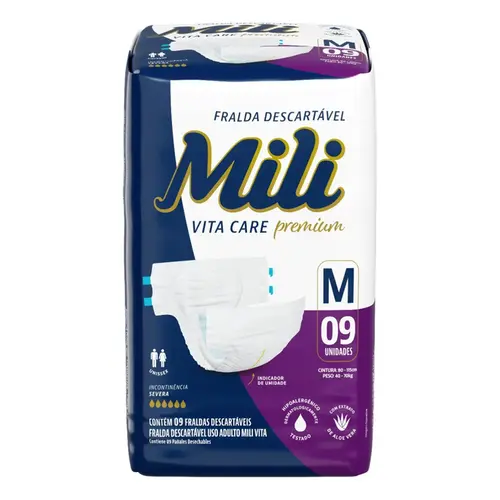 Fralda Adulto Mili Vita Tamanho M c/ 9 unid