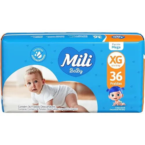 Fralda Infantil Mili Baby Mega Tamanho XG c/ 36 und