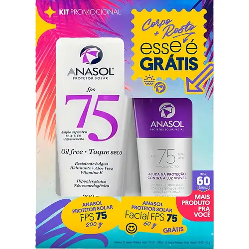 Kit Protetor Solar Anasol FPS75 Facial 60g + Corporal 200g