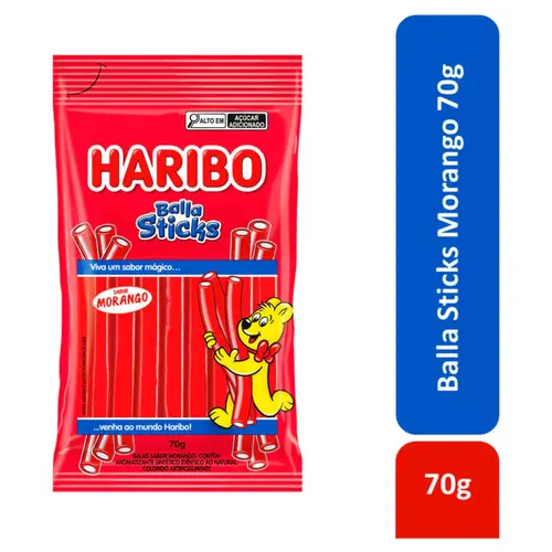 BALA STICKS HARIBO MORANGO 70G