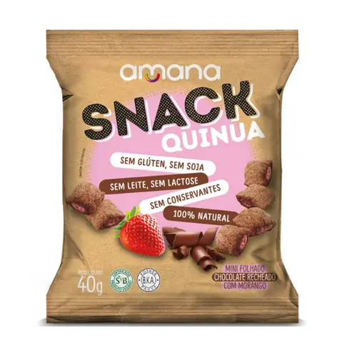 Snack De Quinua Com Choclate Recheado De Morango 40g