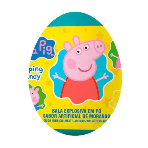 Ovo Surpresa Peppa Pig Go Play Bala Explosiva em Pó Sabor Morango 2,2g 1 Unidade