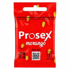 Preservativo Morango Aroma & Sabor Premium Prosex 3 unidades
