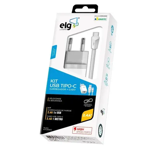 Kit Carregador de Parede ELG Tipo C Branco