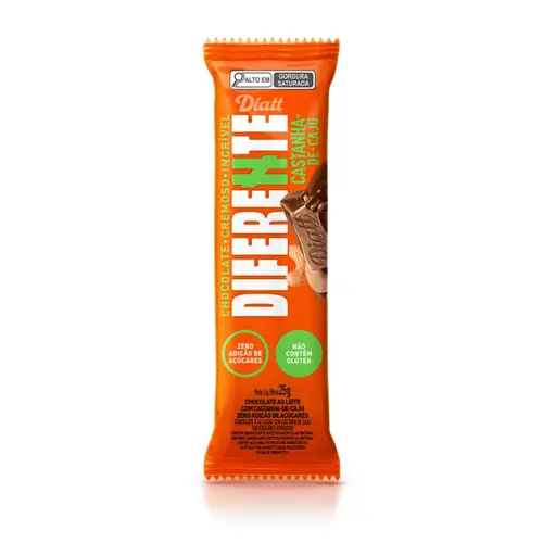 Chocolate ao Leite com Castanha-de-Caju Zero Açúcar Diferente Diatt 25g