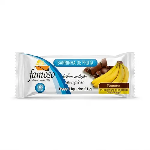 Barrinha de Fruta sem Adição de Açúcar Coberta Com Chocolate Meio Amargo 21g